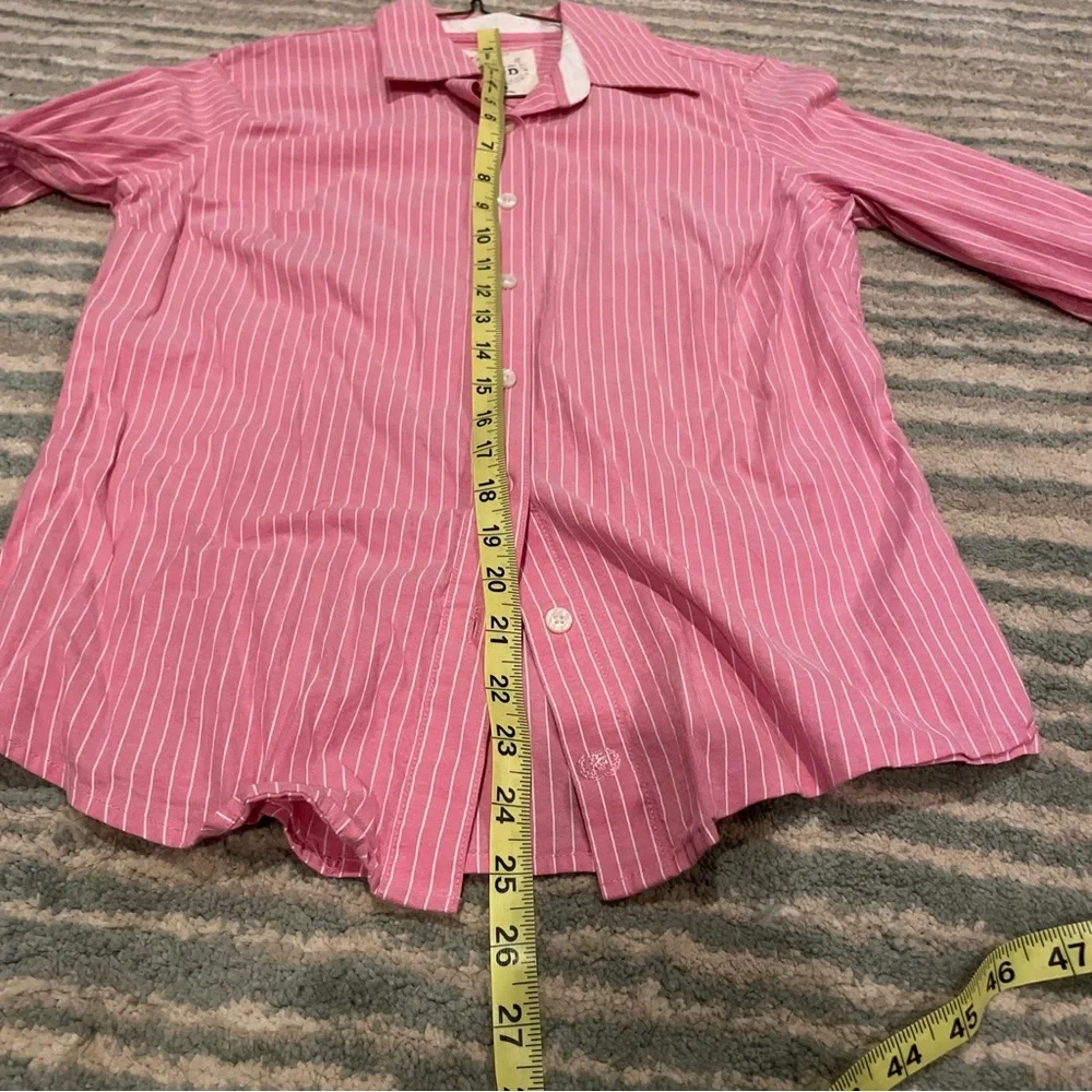 Izod Button Down Shirt Blouse Pink Striped Sz Small - Picture 10 of 11